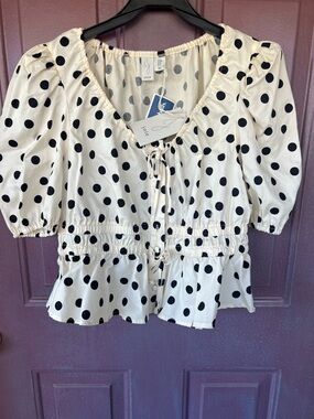 NWT Joie Polka Dot Peplum Top Size Medium